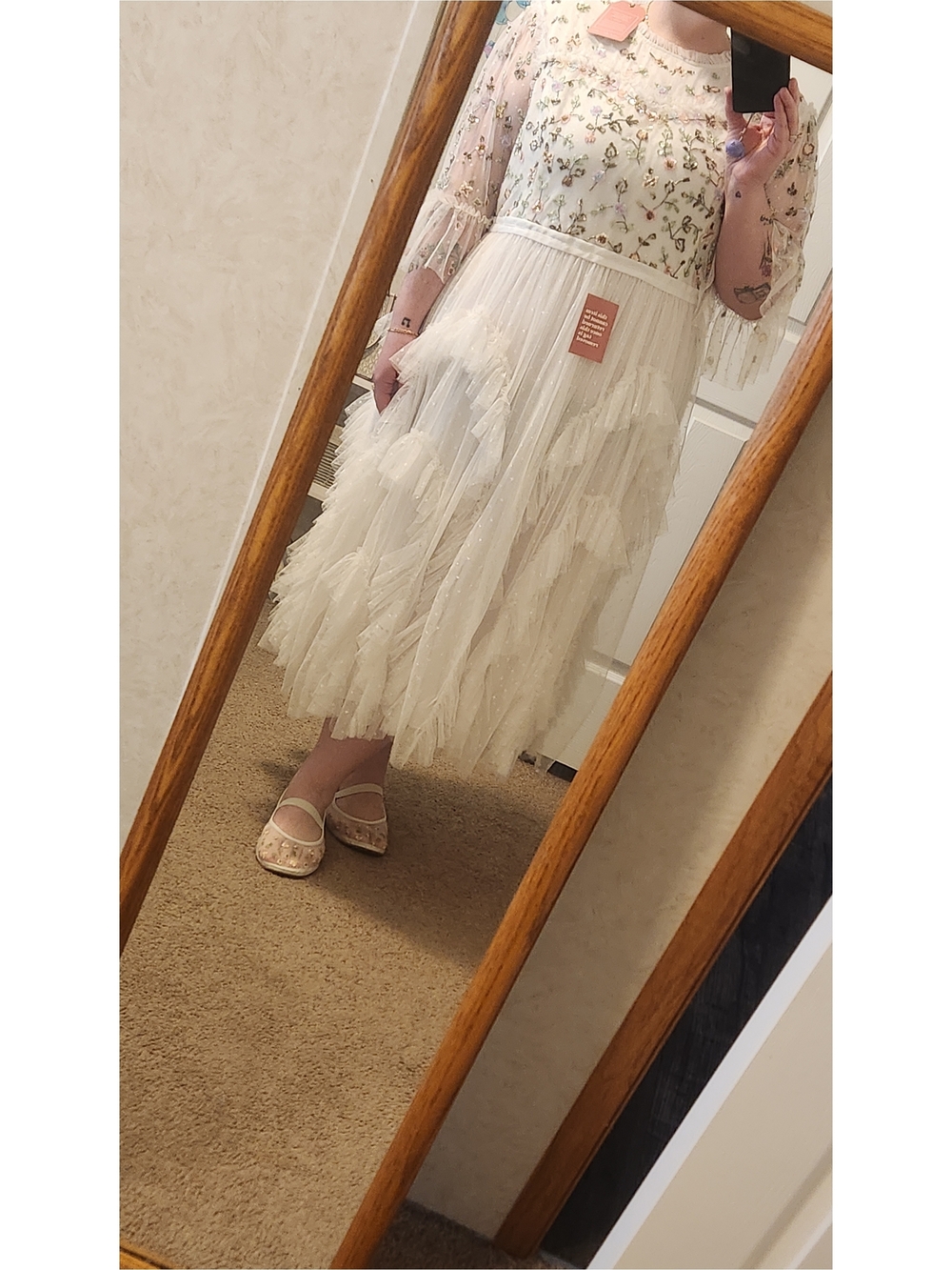 Embroidered Ivory Tulle Midi Dress
